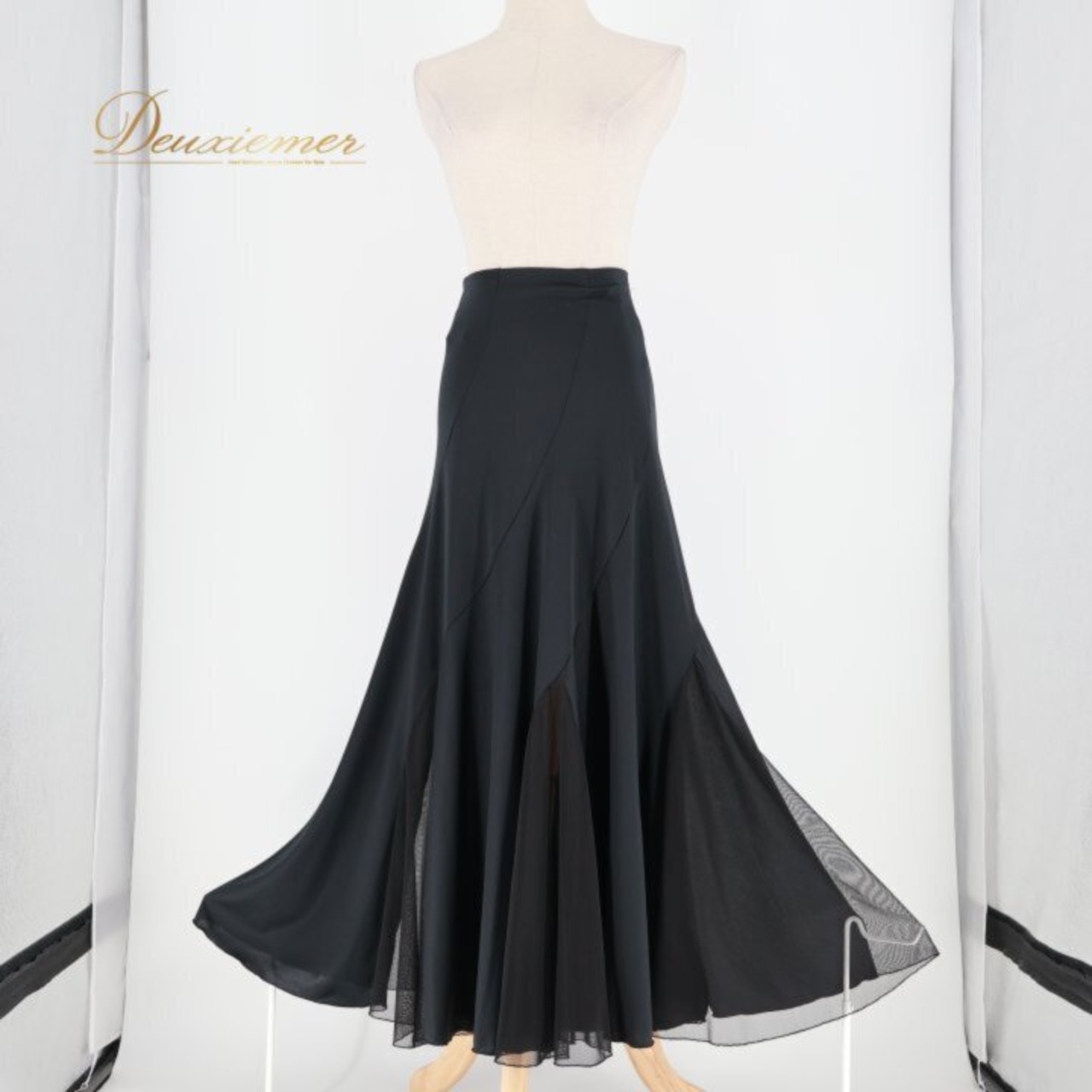 社交ダンス 衣装 スカート ブラック系 白樺ドレス 日本製 無地 シンプル 練習 レッスン 伸縮 ストレッチ 上品 光沢 かわいい メッシュ生地 ダンス衣装 イベント ステージ 薄い オールブラック