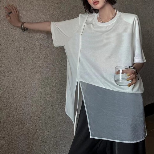 shoulder padded slit t-shirt　10948