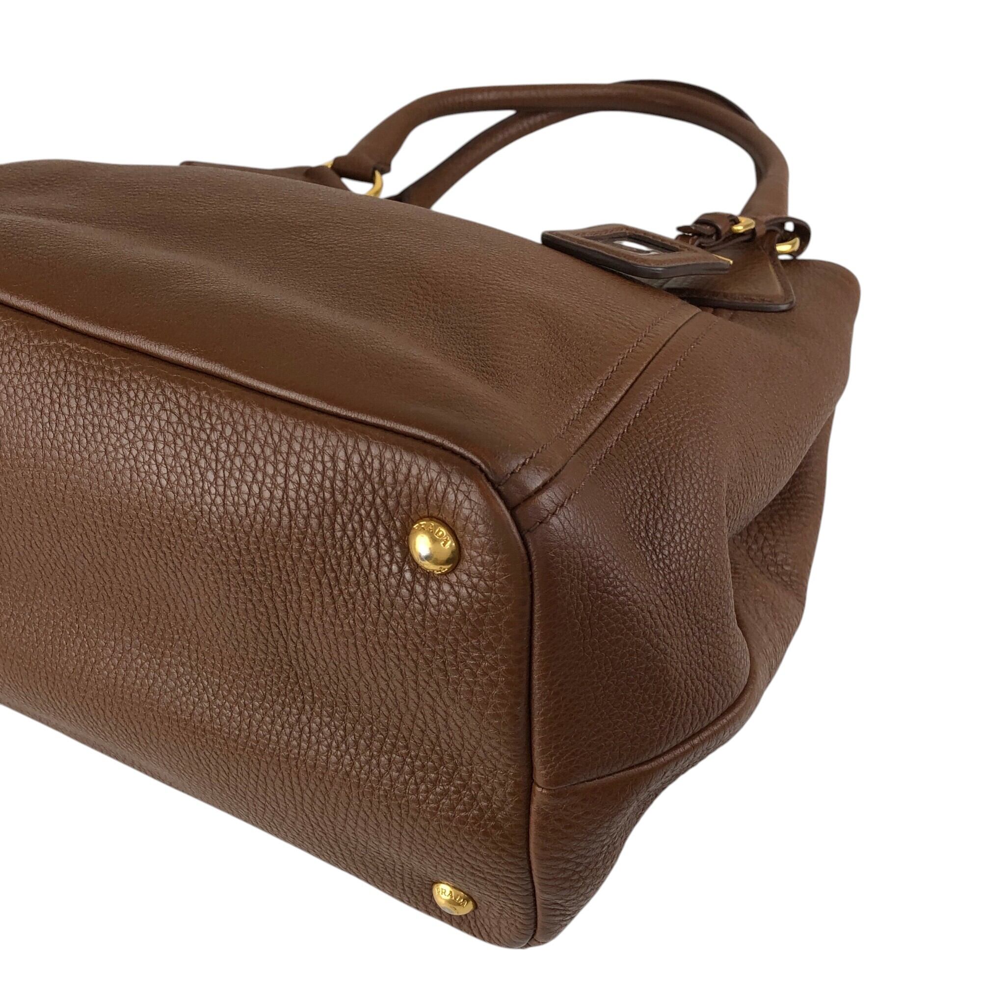 PRADA プラダ ショルダーバッグ ブラウン ロゴ レザー 2WAY vintage