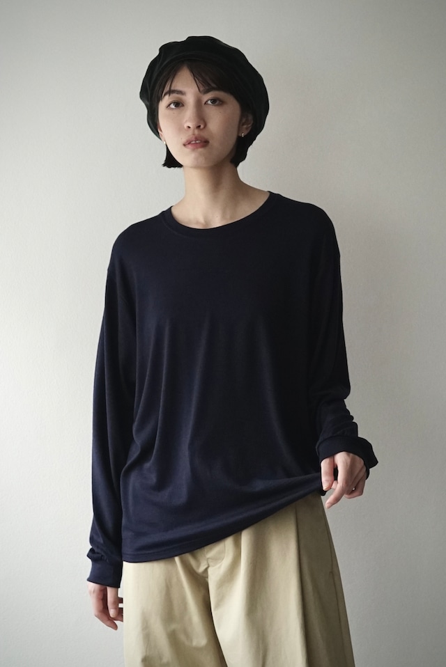 Super120s Washable Wool Jersey / Oversized L/S Tee（NAVY）