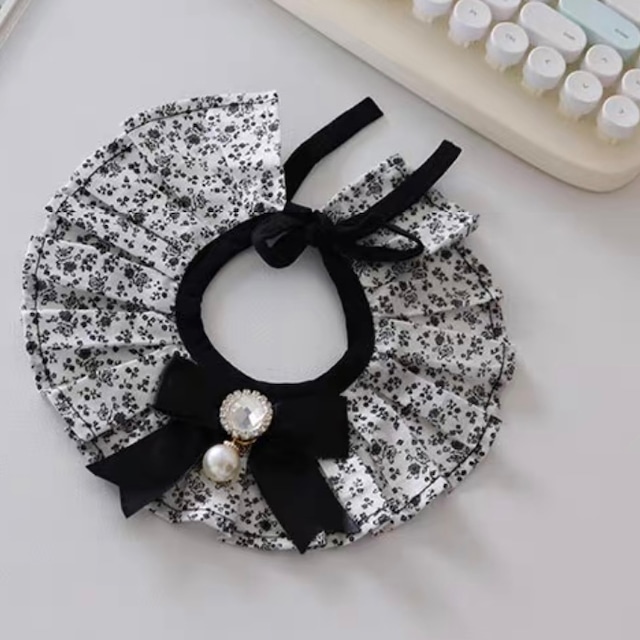 小花柄×ブラックリボンエプロン 猫 すたい 付け襟