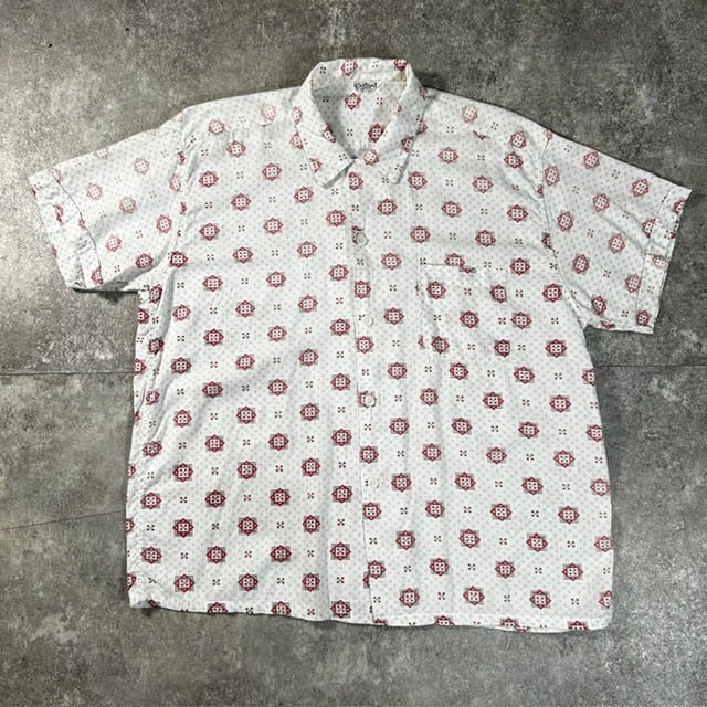 50's 60's 半袖オープンカラーシャツ 袋襟 ボックスシルエット L コットン アメリカ製 50's 60's 半袖オープンカラーシャツ 袋襟 ボックスシルエット L