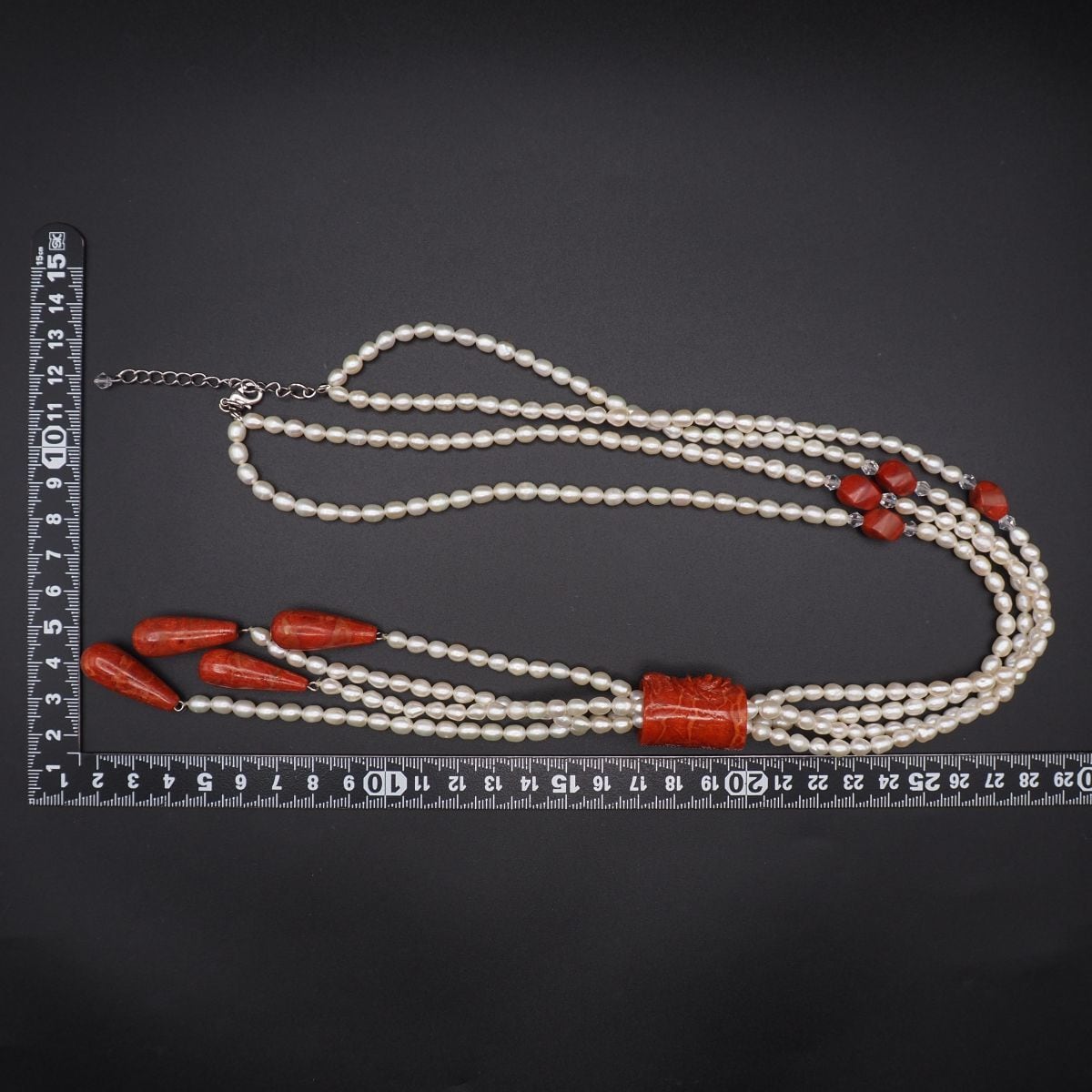 H300 イソバナサンゴ 珊瑚 淡水真珠 パール ロング ネックレス 2連
