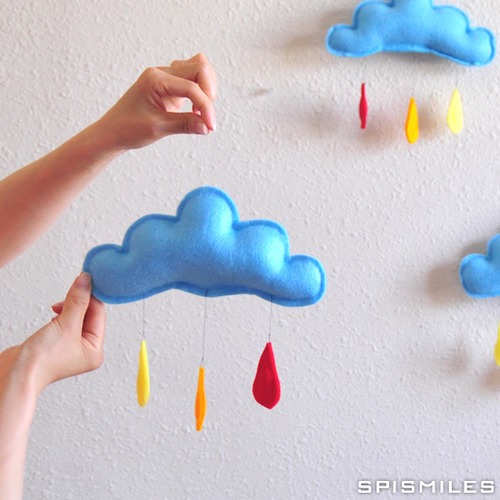 雲のモビール ブルークラウド(レッド・オレンジ・イエローの雫)【The Butter Flying】