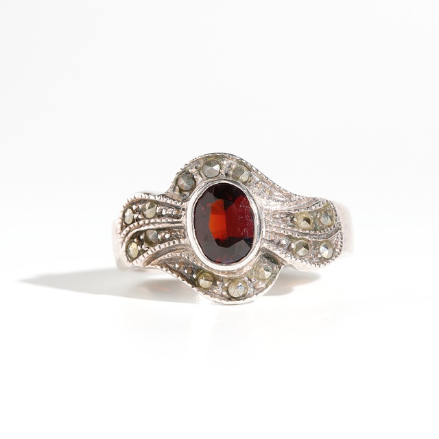 Garnet × Marcasite Silver Ring #14 (used)