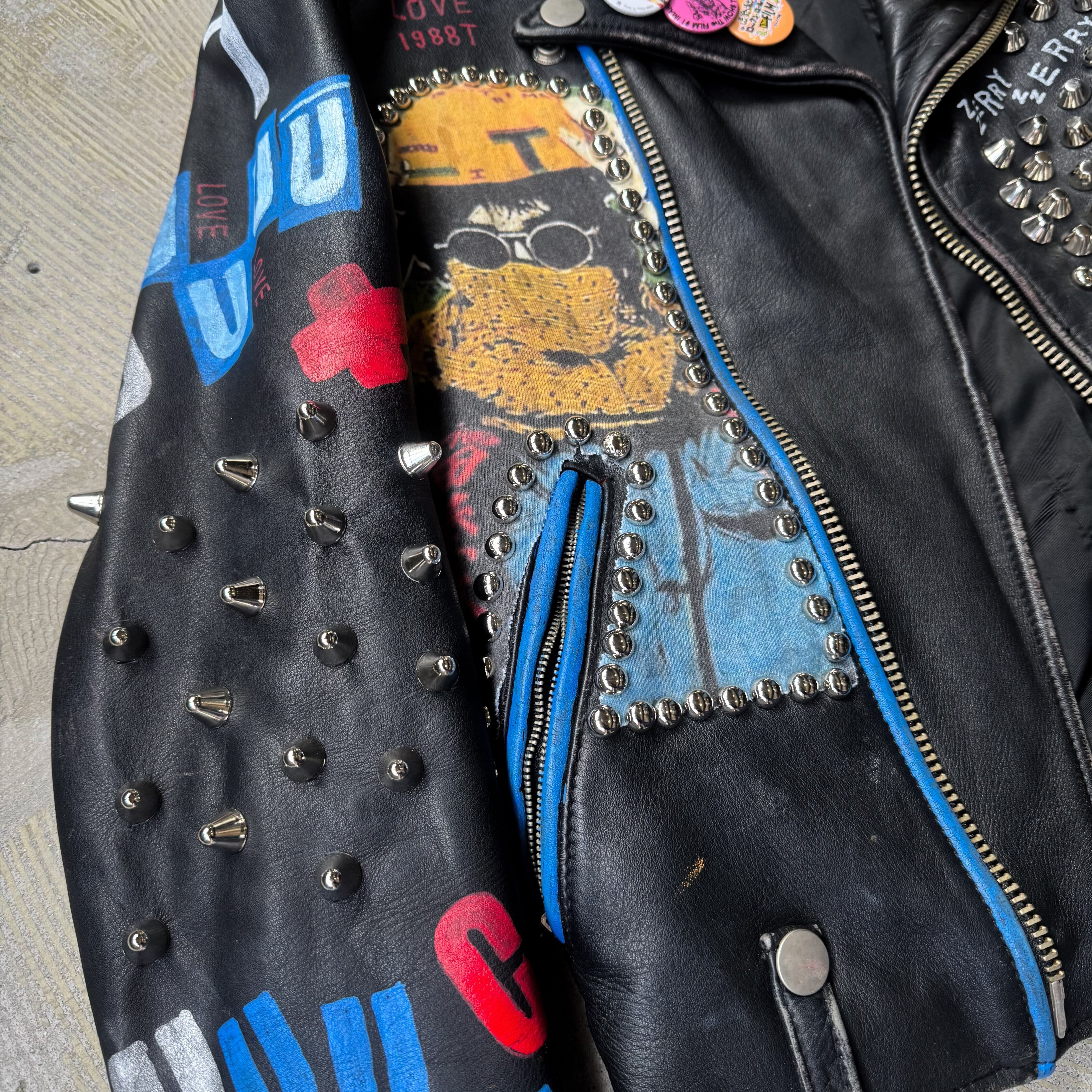 PAINT STUDDED CUSTOM LEATHER DOUBLE RIDERS JACKET / ペイント