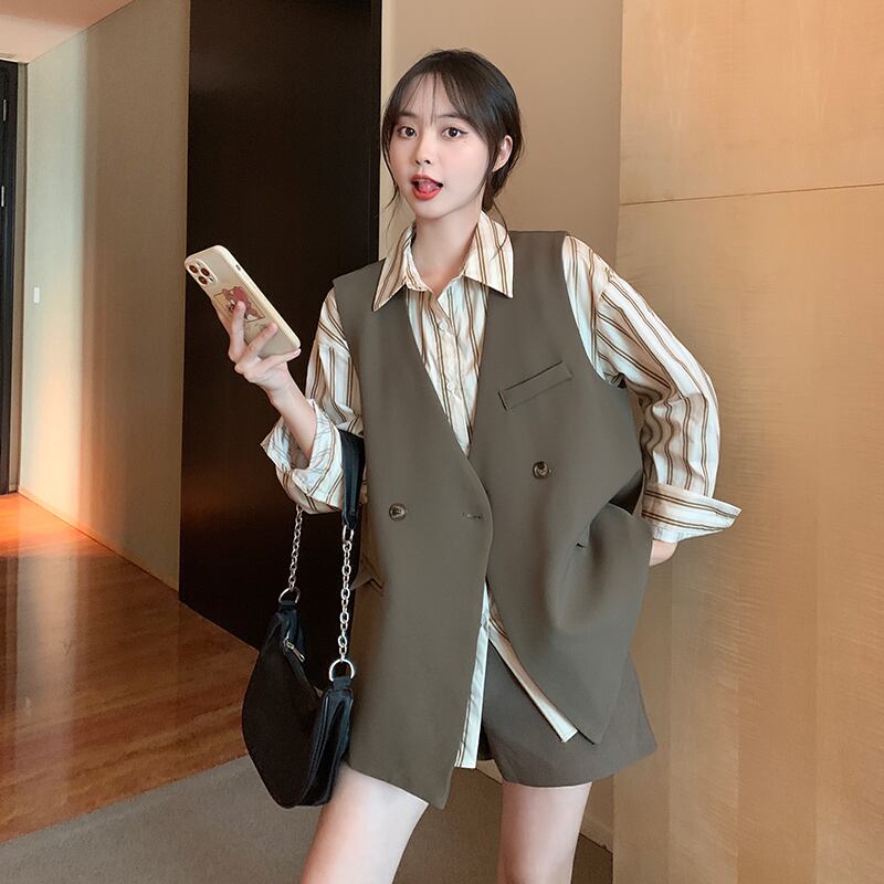 オータムスタイルスタンダードカジュアルストライプシャツ レトロ 秋物 1号婦人20564844340