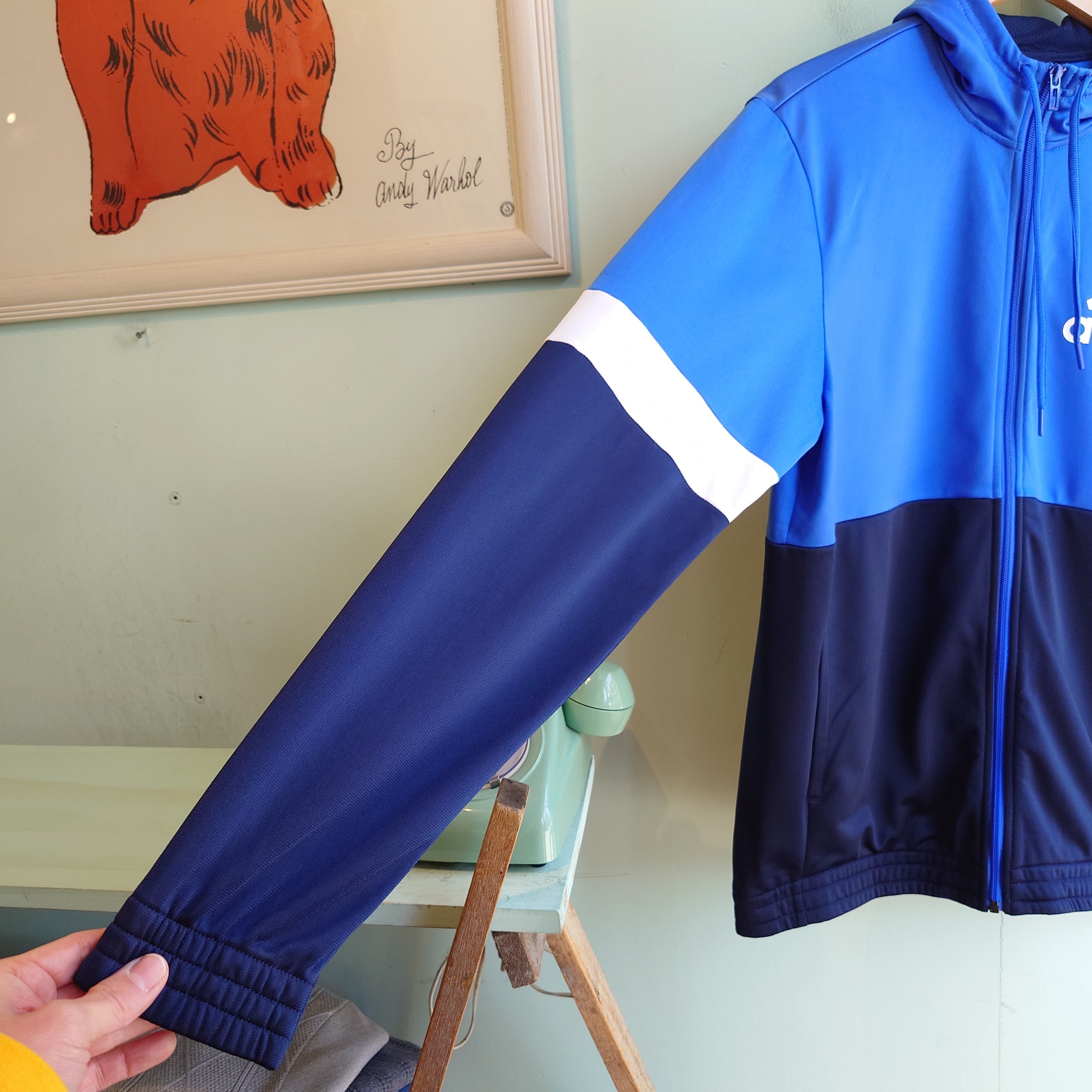 ヴィンテージ フード付きジャージ 青 adidas トラックジャケット フード付きジャージ ジャージトップス