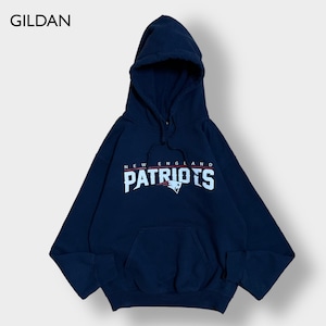 GILDAN NFL ニューイングランド・ペイトリオッツ アメフト プリント ロゴ パーカー プルオーバー スウェット フーディー ネイビー NEW ENGLAND PATRIOTS S us古着