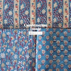 ブロックプリント生地【50cm単位】インド綿 花柄 ブルー×赤ー×ベージュ #56325-BL1