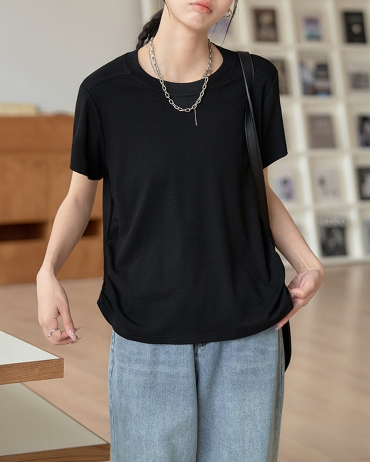ドローストリングサイドギャザーTシャツ 2color A1084 - 5