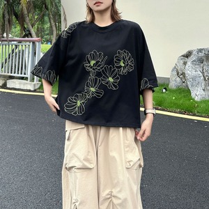 FLORAL EMBROIDERY RELAXED SHORT SLEEVE T-SHIRT M-17534