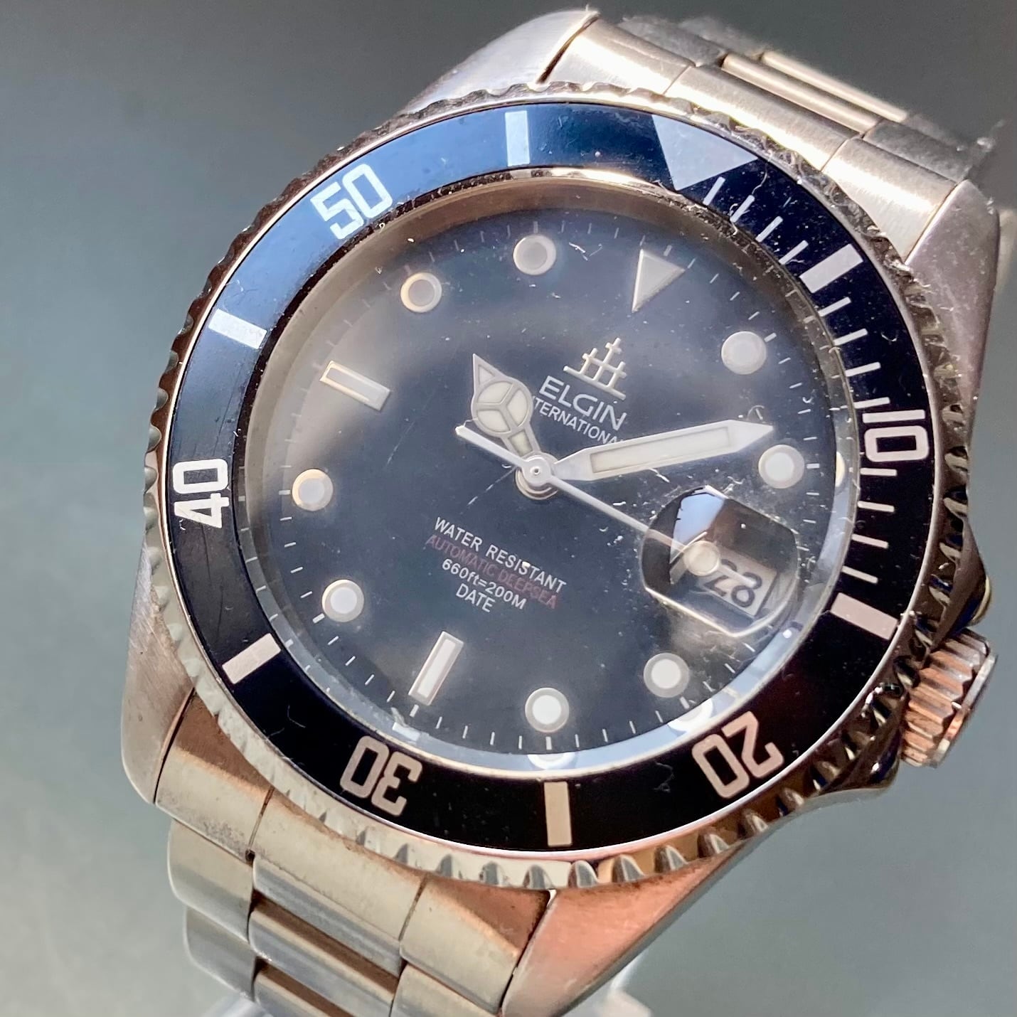 動作品】エルジン ELGIN メンズ 腕時計 自動巻き 男性 黒文字盤 | かし 