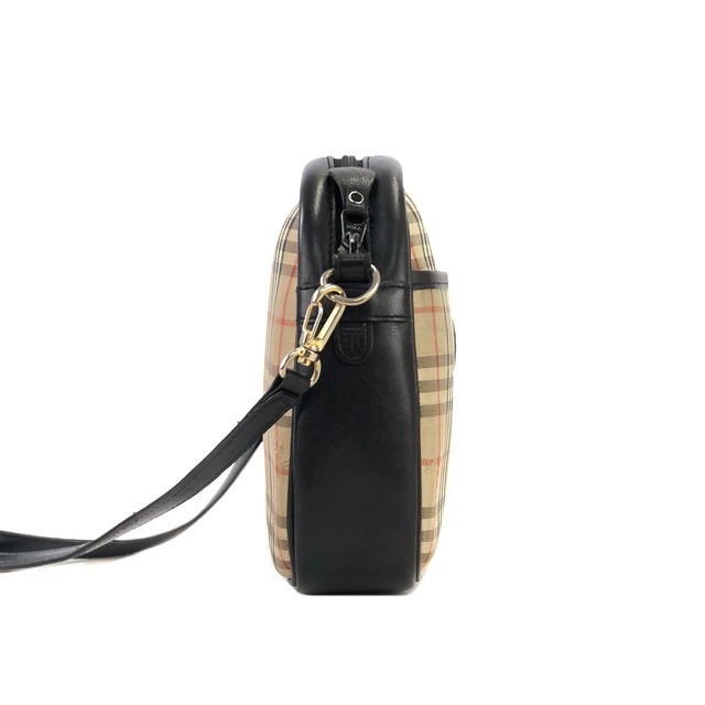 Burberrys　バーバリーズ　クラシックチェック　ロゴ　キャンバス×レザー　ショルダーバッグ　ベージュ×ブラック　vintage　ヴィンテージ　オールド　pgu48p