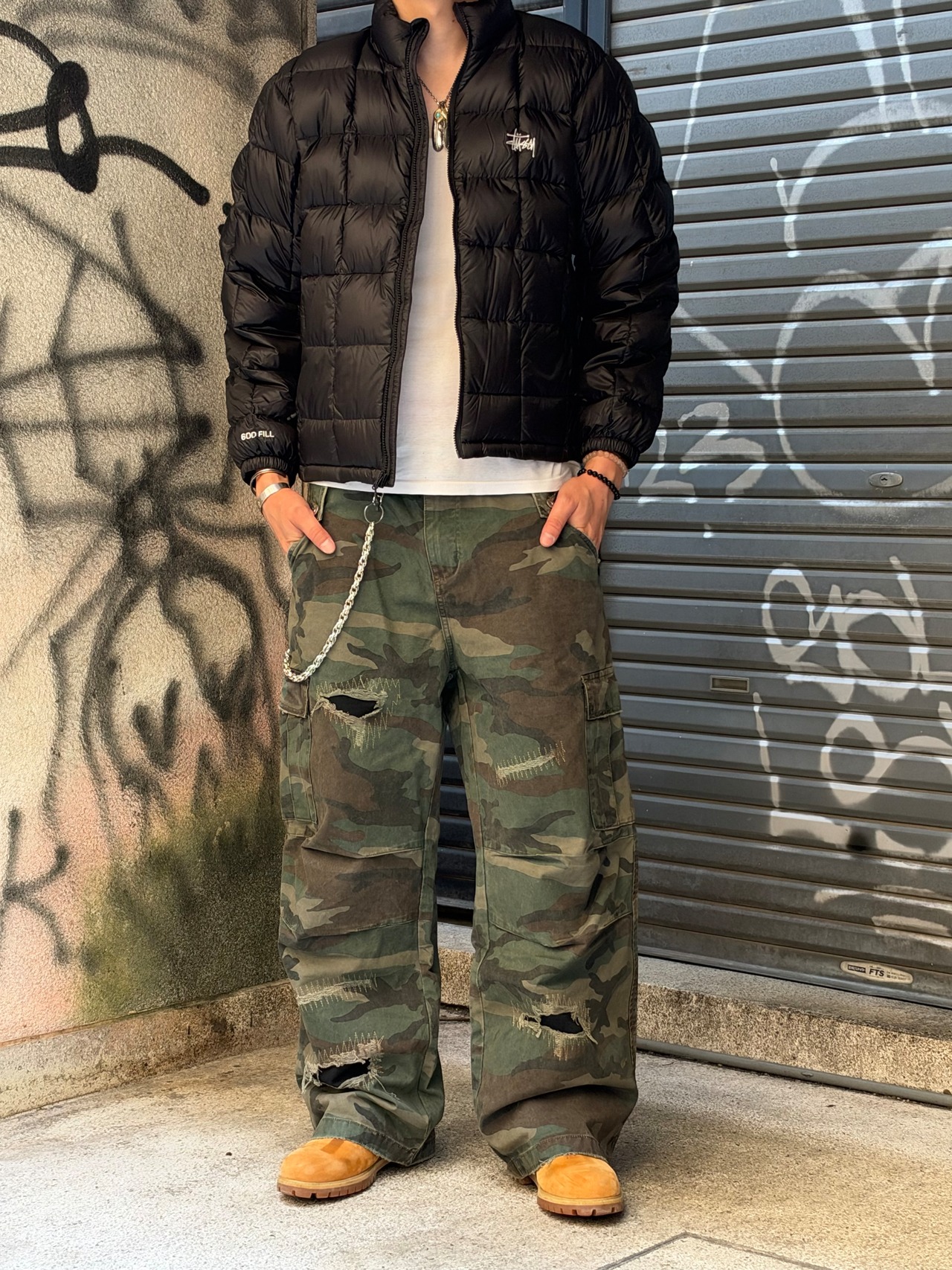 Faded Camo Wide Cargo Pants