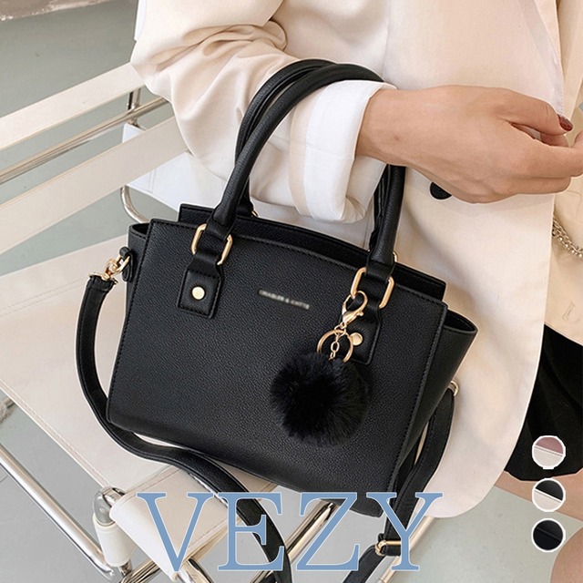 斜めがけバッグ ファーチャーム付き 斜めがけバッグ ファーチャーム付き ミニハンドバッグ オフィス トートバッグ BAG 鞄 バッグ  bgベジー VEZY ItemNo.【15174254 】