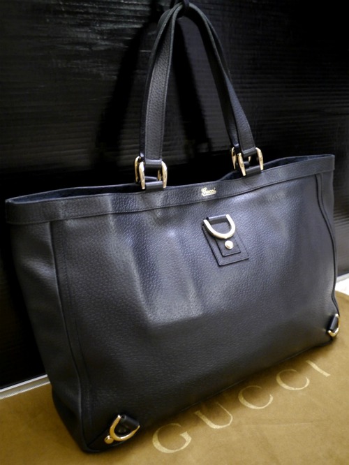 美品◆GUCCI グッチ アビー A4対応ビジネス可 ユニセックス 大容量 オールレザー トート ハンド バッグ 黒◆ 通勤通学にも大活躍のA4対応♪