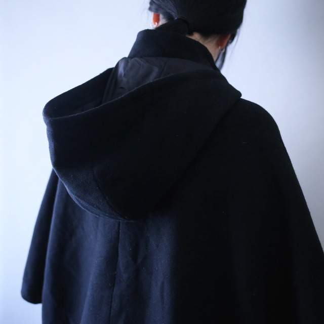 "刺繍×鶴" over silhouette hoodie poncho coat