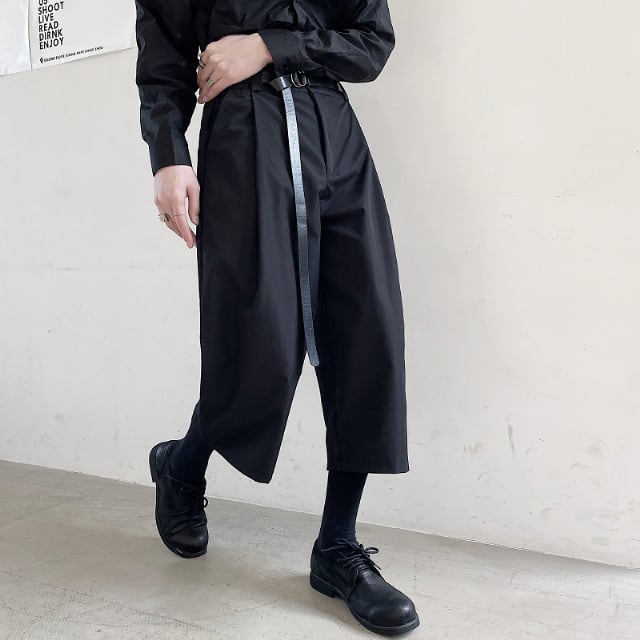 【予約販売】パンツ ボトムス メンズ ワイド 八分丈 クロップド ドット柄 黒 ブラック カジュアル こなれ感 お洒落 韓国 トレンド 秋 夏 M/L/XL