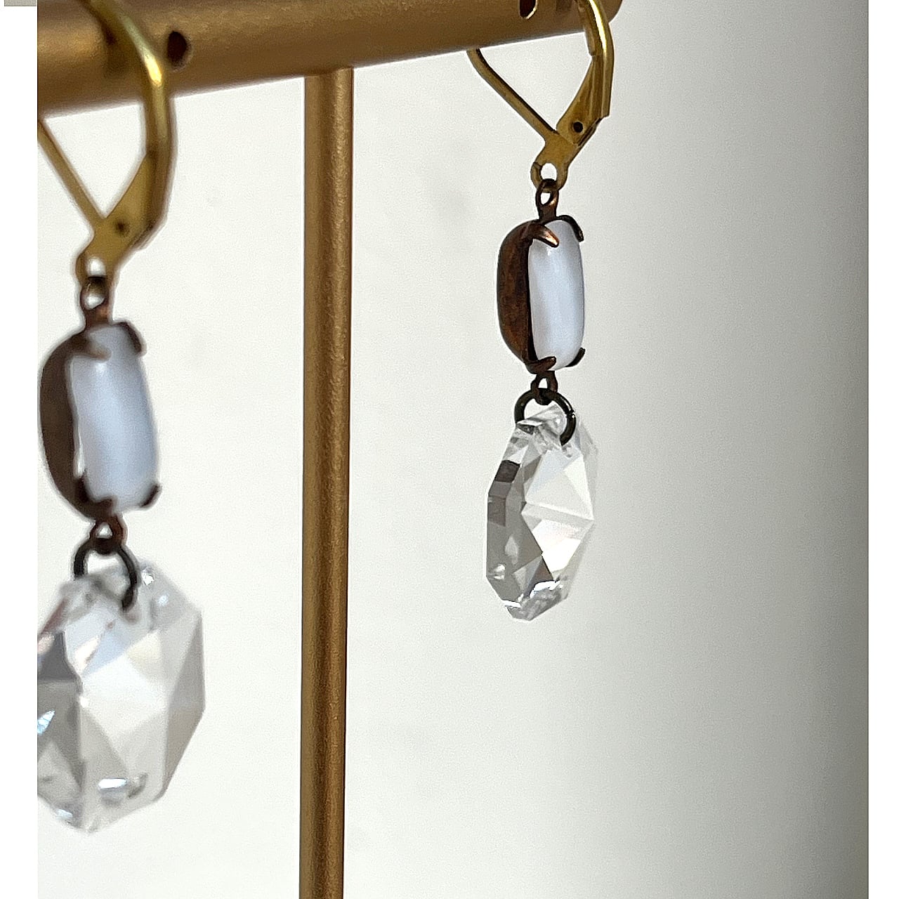 【bavoletfulオリジナル】ヴィンテージピアス《夏の光》/スワロフスキー×シャンデリアガラス/約3cm・1set/きらめくクラシカルアクセサリー