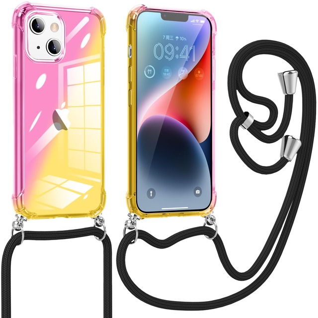 Duluqboba 対応 iPhone13 mini 用の ケース クリア ソフト TPU グラデーション 耐衝撃 薄型 肩掛け 斜めかけ 縄掛け
