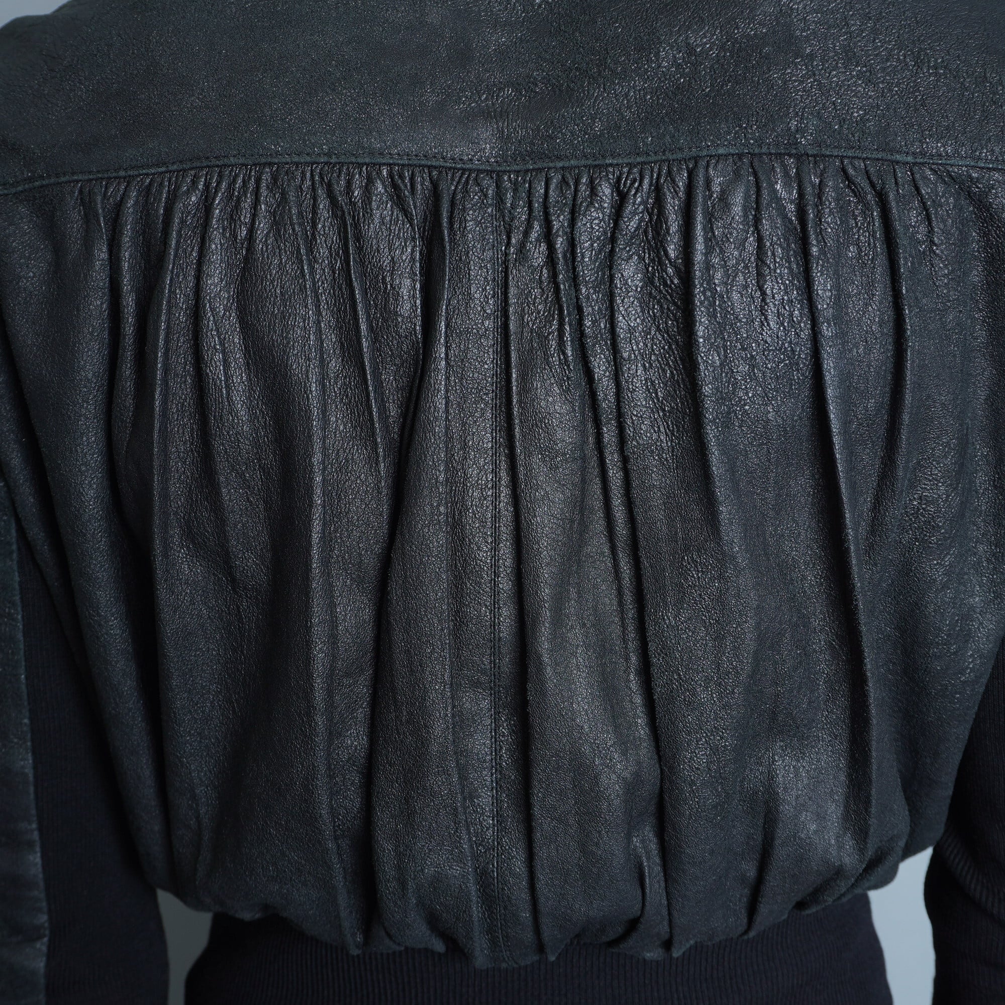 Rick Owens】リックオウエンス カーフレザーニット切替ギャザージップ