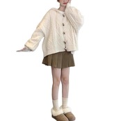 フード付きショート丈ニットカーディガン