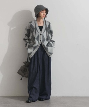 HD2510045 シャギーアーガイルVネックカーディガン L.gray