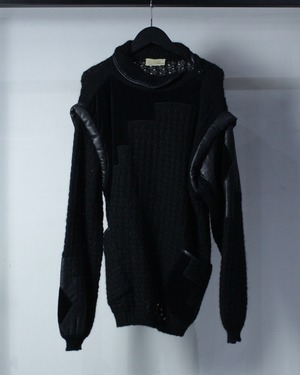 【Caka BLACK】80's Euro Vintage Leather × Velour Switching Mohair Knit