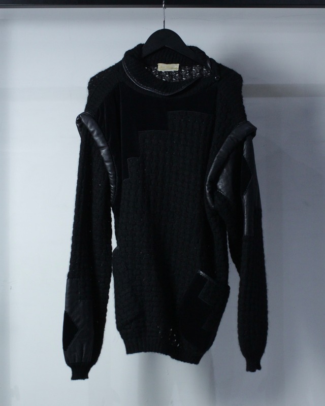 【Caka BLACK】80's Euro Vintage Leather × Velour Switching Mohair Knit