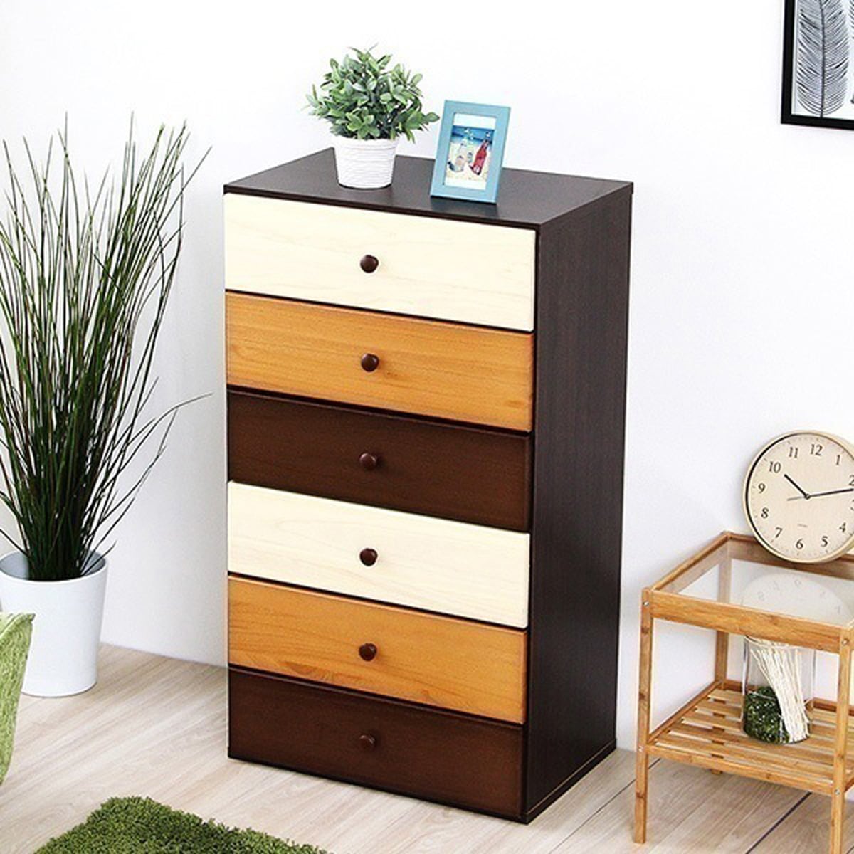 ブラウンを基調とした天然木ハイチェスト 6段 幅60cm Loarシリーズ 日本製完成品