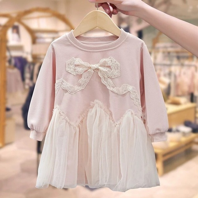 【Pico即納】size90,100× Pink/Gray リボンチュールチュニック