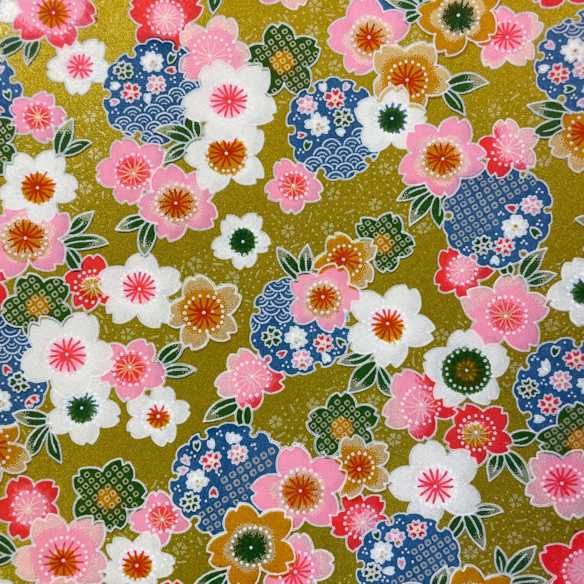 友禅和紙 発泡 金地 華やかな桜と雪輪文様 大判 約63x93cm 千代紙