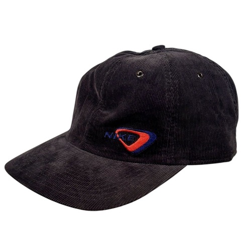 【Dead Stock】90s NIKE ナイキ コーデュロイ キャップ 帽子 黒/BLACK Free ロゴ 刺繍 VINTAGE デッドストック 未使用 新品 細畝 銀タグ