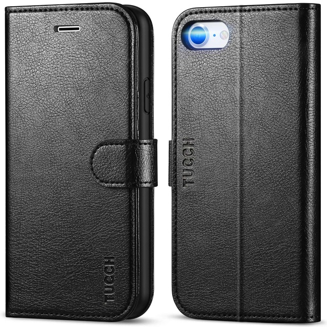 TUCCH iPhoneSE 第2/3世代 対応 ケース手帳型 iPhonese2/se3/7/8用手帳型ケース 4.7インチ ブラック&テクスチャー