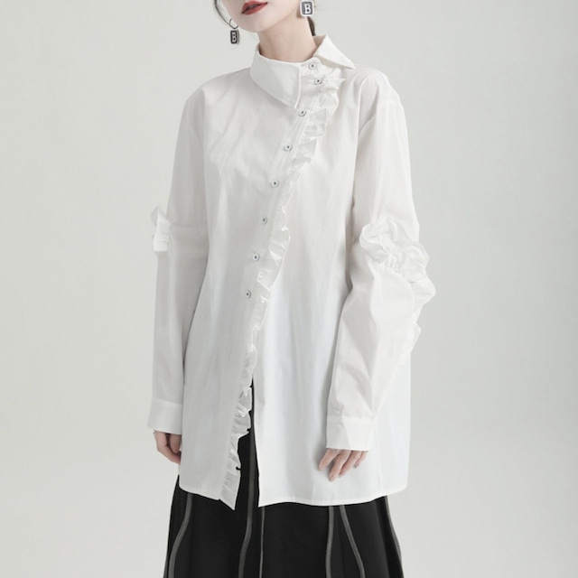 Asymmetrical long sleeve frill shirt C0590
