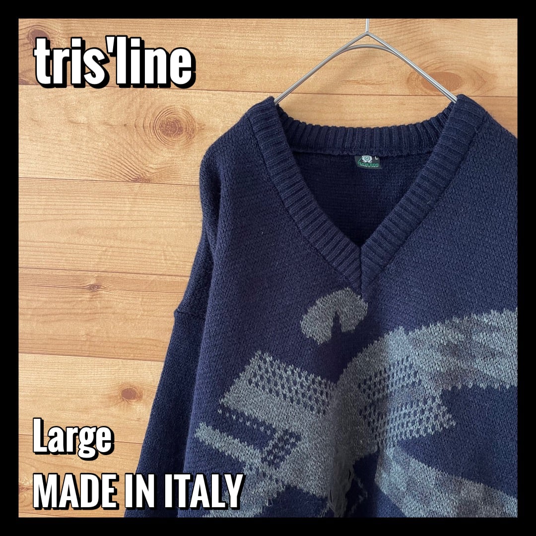 tris'line】イタリア製 ニットセーター 切替 模様 個性的 Vネック EU ...