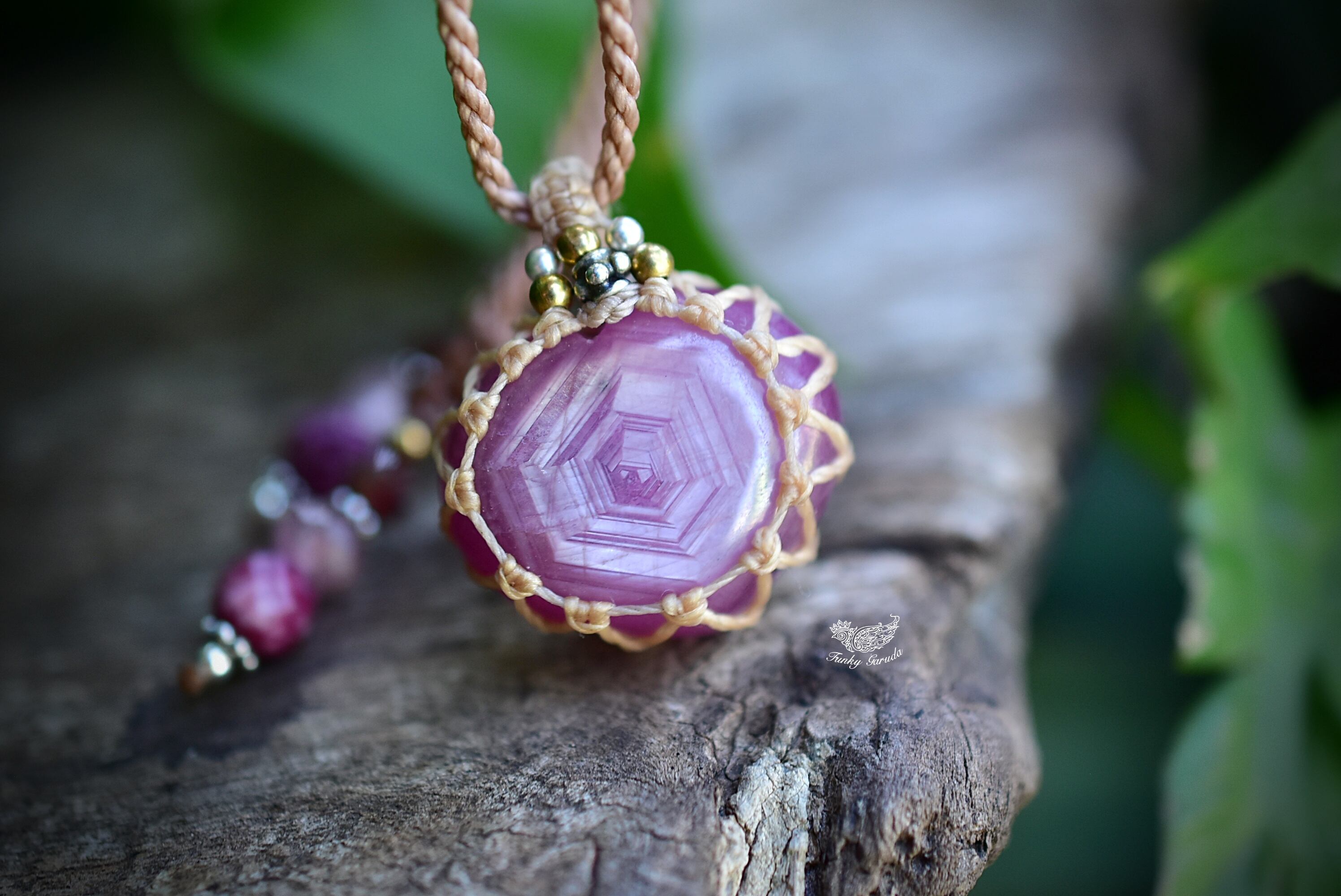 高品質コランダム☆スタールビー マクラメネックレス821 | Funky