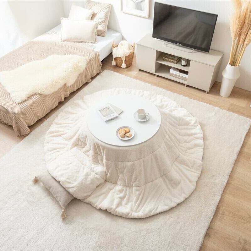 【円形:天板 68cm】こたつ&掛け布団2点セット　オーク×アイボリー g350021]【円形:天板 68cm】こたつ&掛け布団2点セット こたつセット