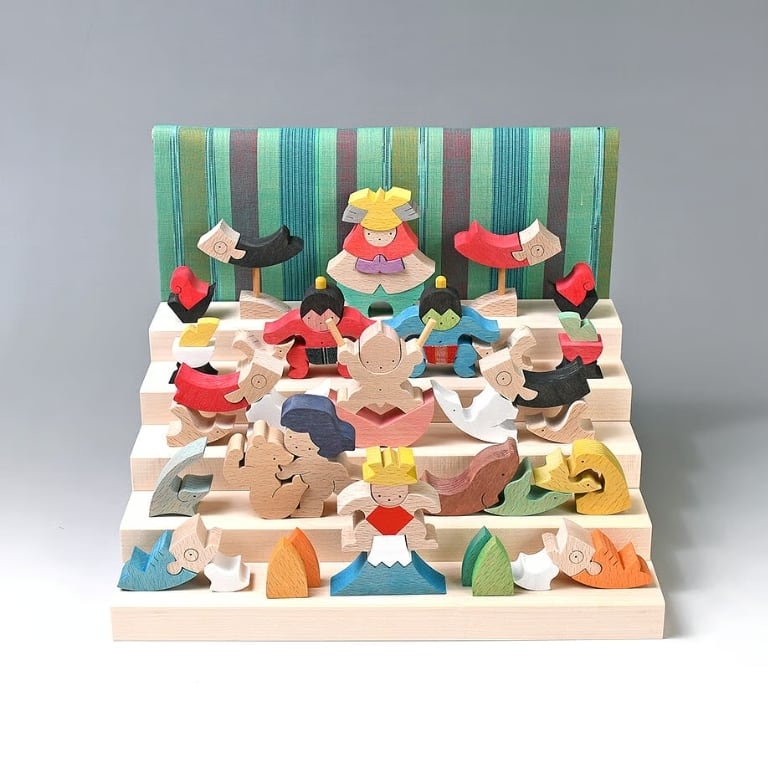 小黒三郎 里山円武者五段飾り（普通垂幕/緑）五月人形 組み木 KK246 2469072246ca8e8eaf3d8e9583220b