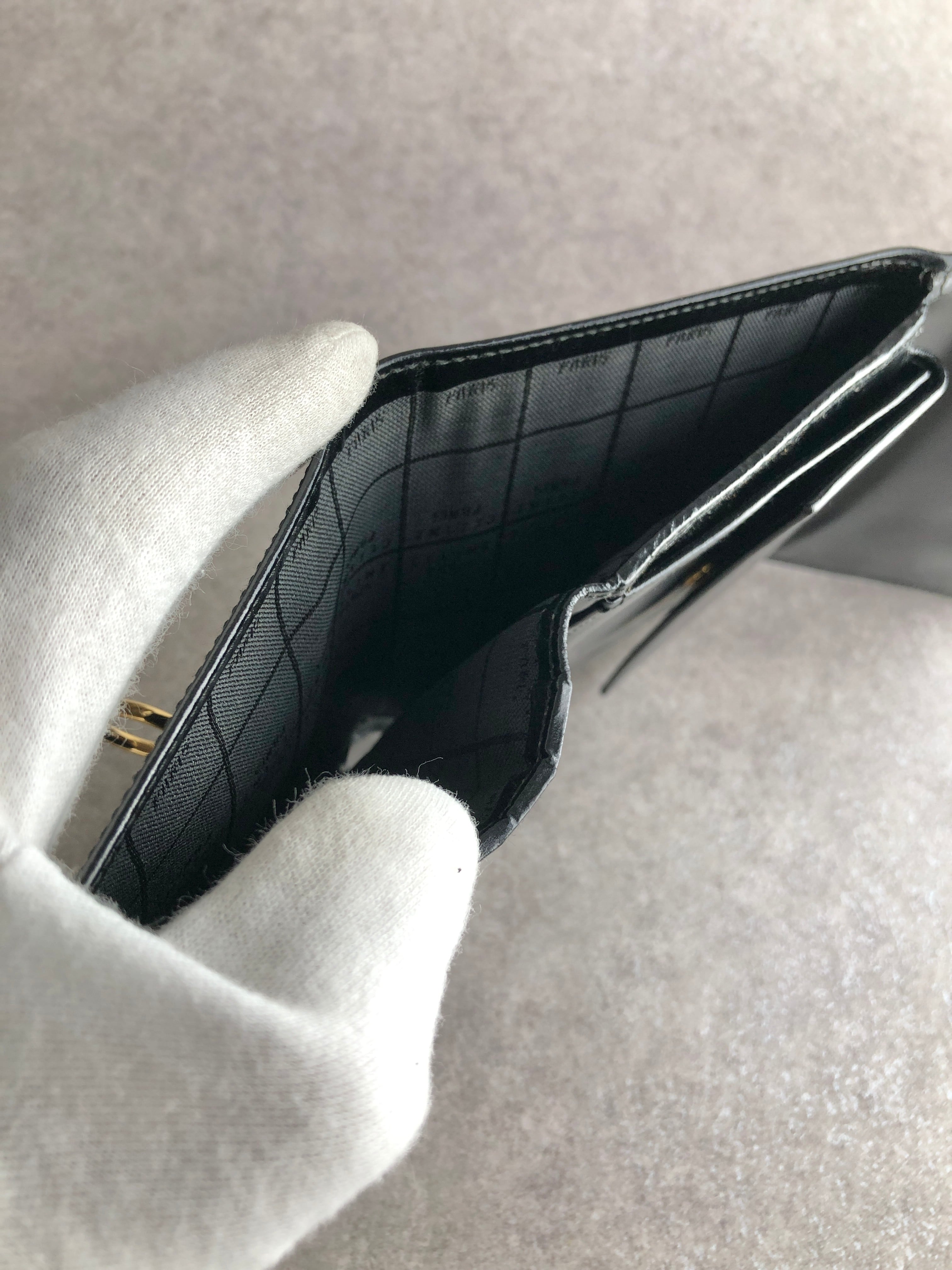 CELINE セリーヌ 財布 ブラック ガンチーニ レザー 3つ折り vintage
