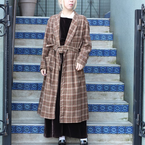 EU VINTAGE CHECK PATTERNED GOWN/ヨーロッパ古着チェック柄ガウン