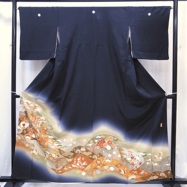 着物・黒留袖・花・扇・正絹・No.200701-0088・梱包サイズ80