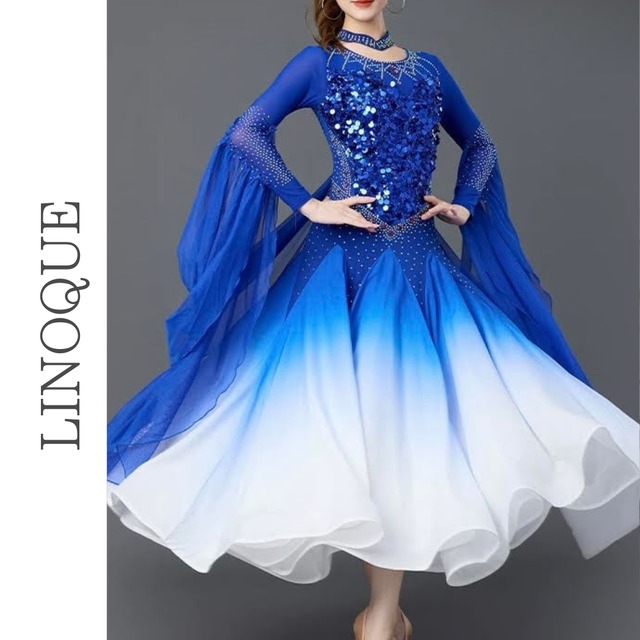 グラデーションスパンコールラインストーンロングドレス 3color 【L00015】