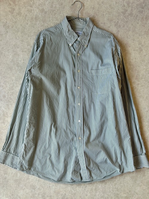 Brooks Brothers グリーン×ホワイト ストライプ長袖シャツ
