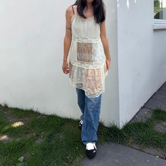 【LADIES】Patchwork Lace Cami Tunic - Free Size