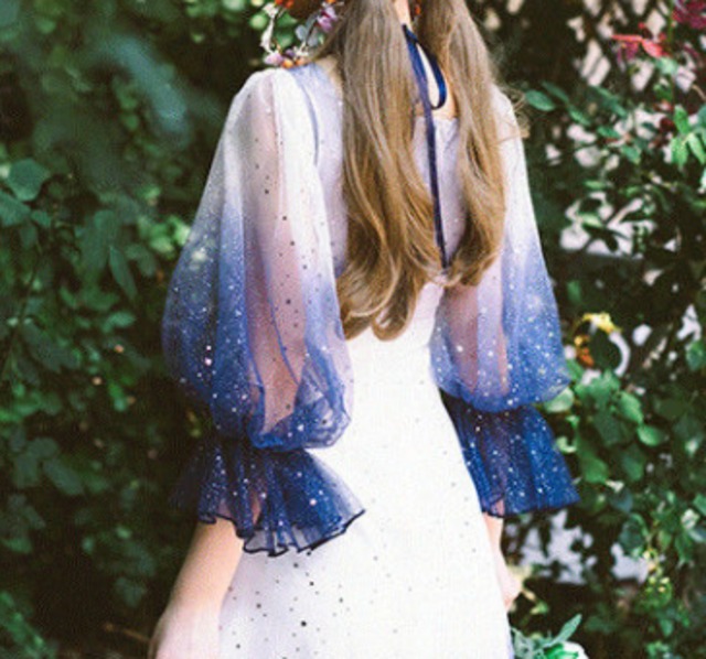 ワンピース レース キラキラ ランタン袖 夏 妖精 ミモレ丈 長袖 スクエアネック ブルー Cinderella Story ワンピース レース キラキラ ランタン袖 夏 妖精 ミモレ丈 長袖 スクエアネック ブルー Cinderella Story