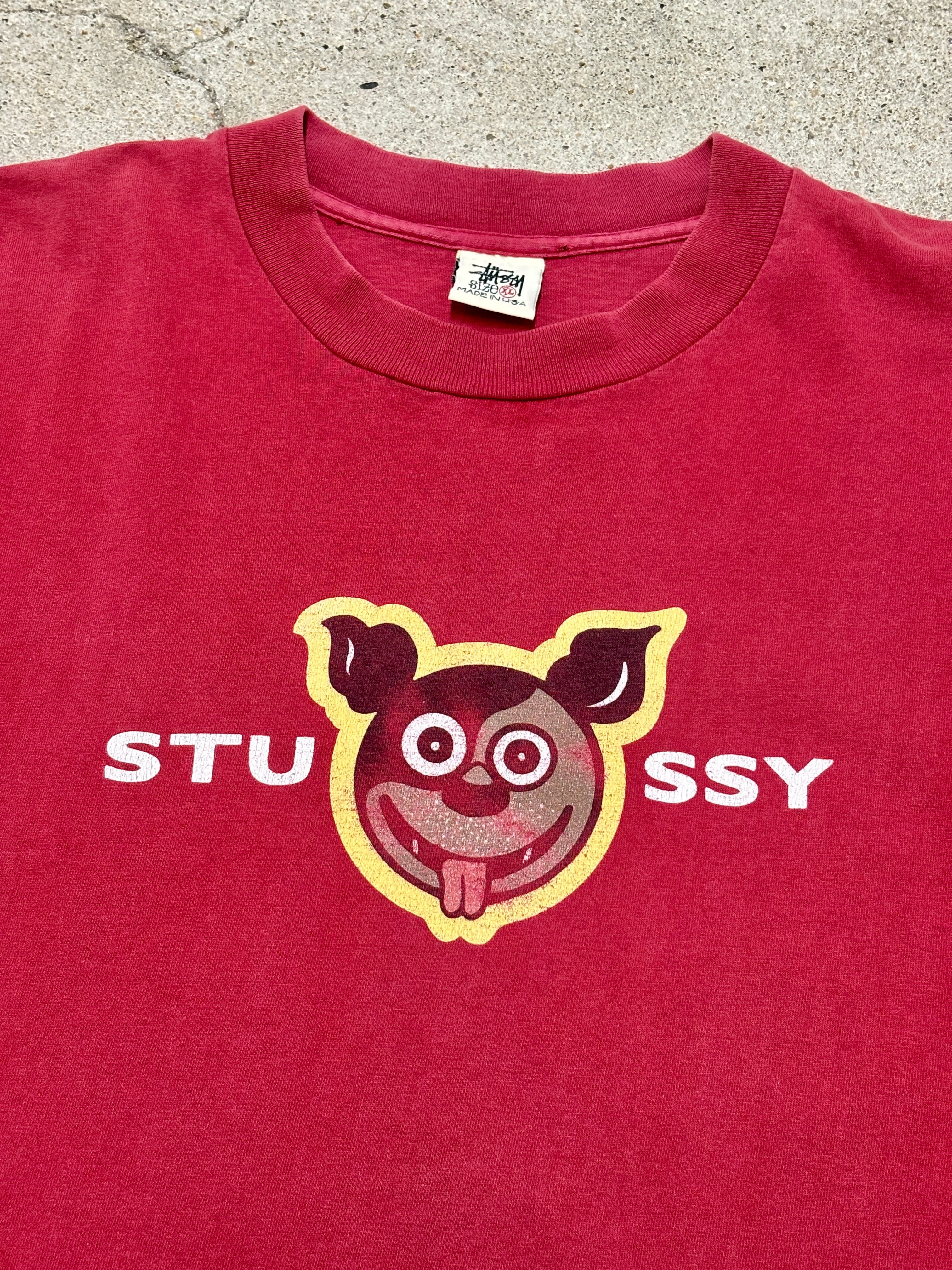 90s OLD STUSSY/Dog print Tee/USA製/白タグ/XL/ドッグプリントT/T