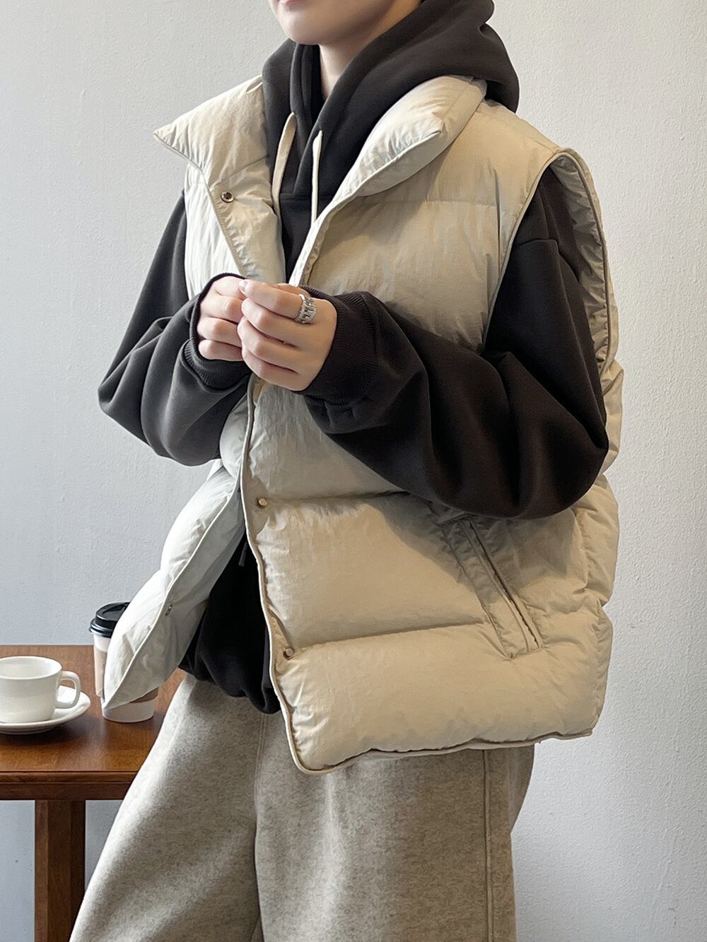 (3color)ハイネックシンプルダウンベスト