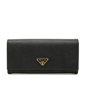 プラダ 三角ロゴプレート 二つ折り 長財布 1MH132 ブラック サフィアーノレザー レディース PRADA 中古